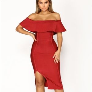 Fashion Nova Burgundy Bandage Dress